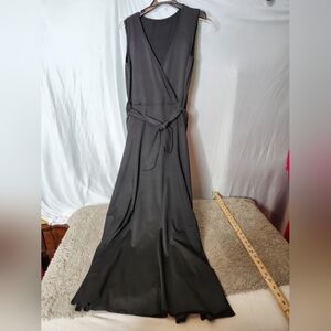 LYANER Women's V Neck Wrap Front Split Hem Sleeveless Flowy Midi Dress with Belt